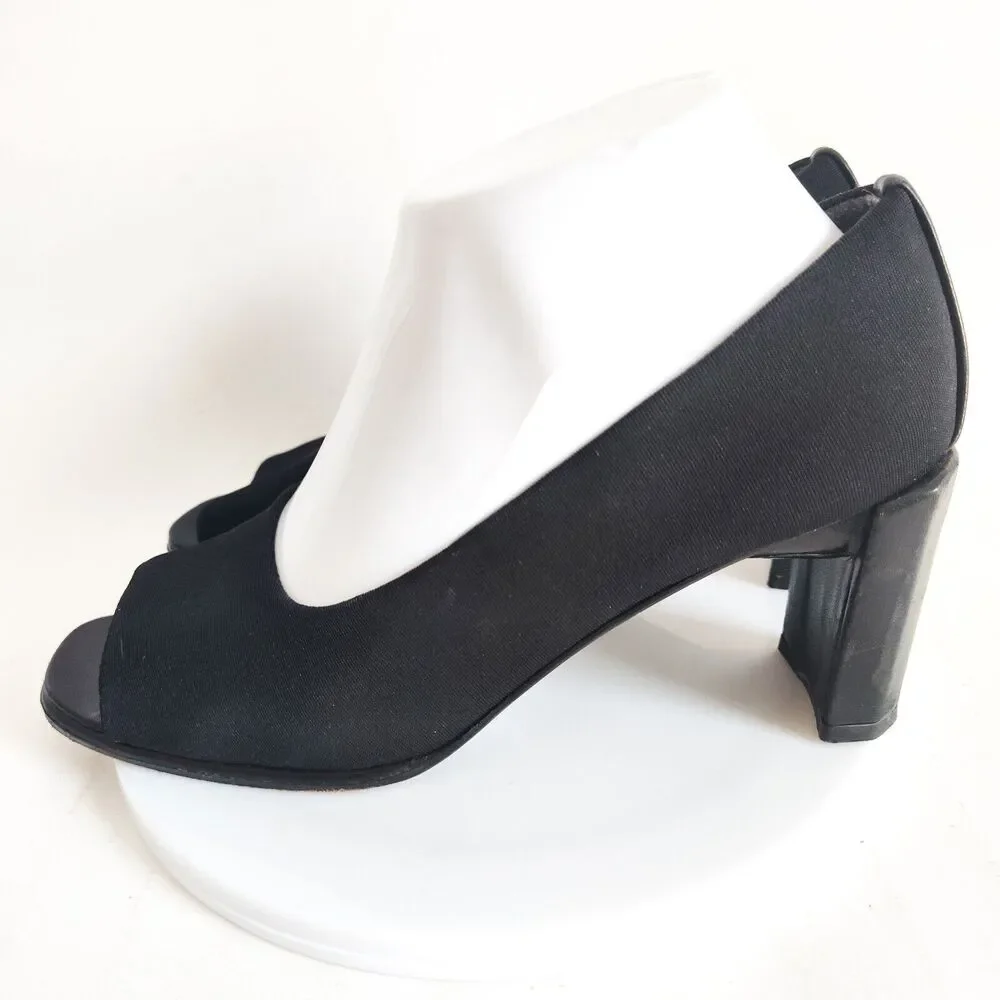 Stuart Weitzman Black Patent Leather Sole Open Toe Stiletto Heels 8.5 Sexy Pumps